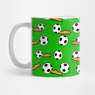 Football / Soccer - Balls & Boots Seamless Pattern on Green Background Mug